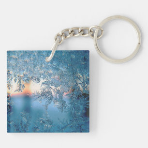 Eleganter Winterfrost auf Glas Eis Kristalle Schlüsselanhänger