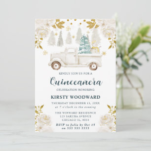 Eleganter Winterweißer LKW Quinceanera Einladung