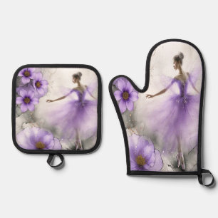 Eleganter Wirbel-Ballett in Lila Ofenhandschuh & Topflappen-Set
