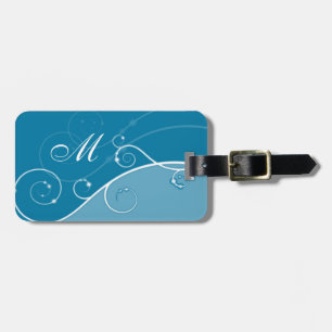 Eleganter Wirbels-mit Monogramm Blau Gepäckanhänger