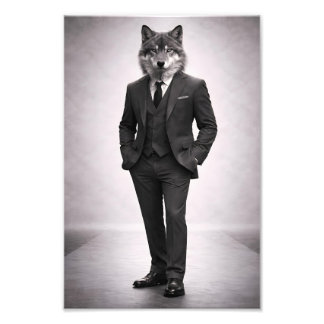 Eleganter Wolf in klassischem Anzugporträt Fotodruck