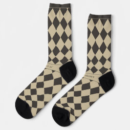 Eleganter zeitloser Name Beige und Dunkel Karo bei Socken