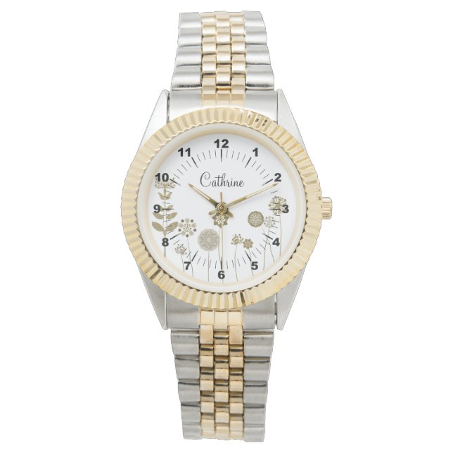 Eleganter zeitloser Soft Gold BlumenMinimalismus Armbanduhr (Vorderseite)