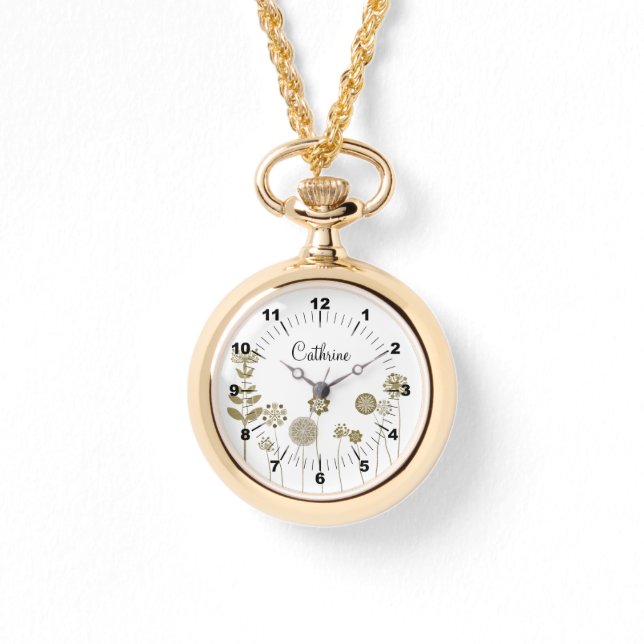 Eleganter zeitloser Soft Gold BlumenMinimalismus Armbanduhr (Vorderseite)