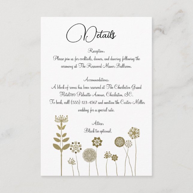 Eleganter zeitloser Soft Gold BlumenMinimalismus Begleitkarte (Vorderseite)
