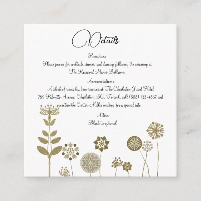 Eleganter zeitloser Soft Gold BlumenMinimalismus Begleitkarte (Vorderseite)