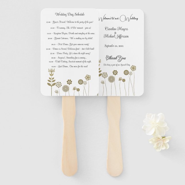 Eleganter zeitloser Soft Gold BlumenMinimalismus Fächer (Vorne und Hinten)