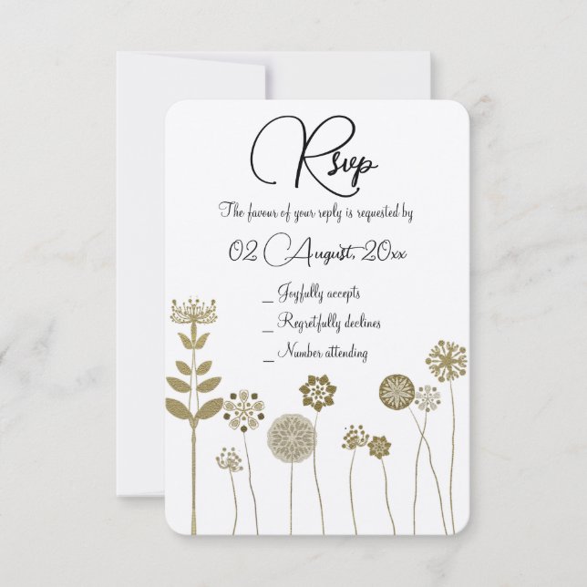 Eleganter zeitloser Soft Gold BlumenMinimalismus RSVP Karte (Vorderseite)