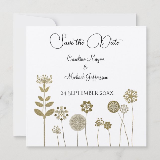 Eleganter zeitloser Soft Gold BlumenMinimalismus Save The Date (Vorderseite)