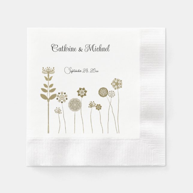 Eleganter zeitloser Soft Gold BlumenMinimalismus Serviette (Vorderseite)