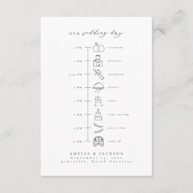 Eleganter Zeitplan für Hochzeiten Begleitkarte (Vorderseite)