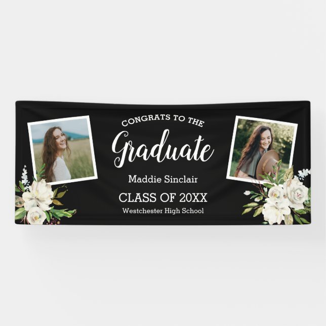 Eleganter Zwei-Foto-Abschluss Schwarz Banner (Horizontal)