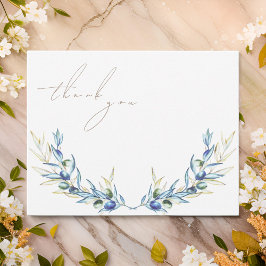 Eleganter Zweig des Olive Watercolor Dankeskarte