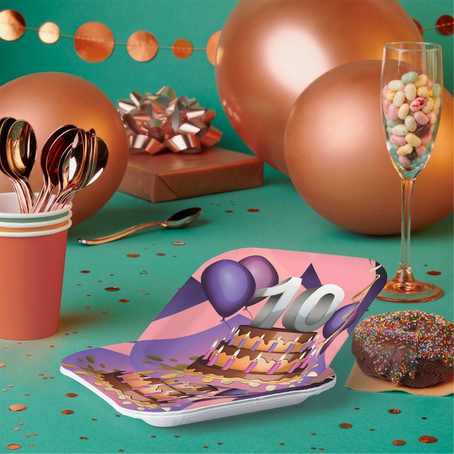 Elegantes 10-jähriges Celebration Cake Design Pappteller (Von Creator hochgeladen)