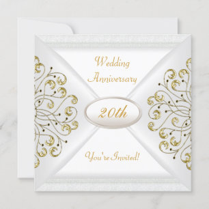 Elegantes 20-jähriges Jubiläum White Gold Einladung