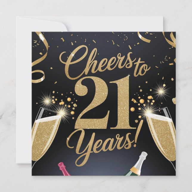 "Elegantes 21. Geburtstagsdesign - Goldener Glitze Karte (Vorderseite)
