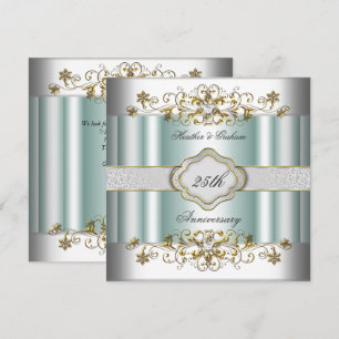 Elegantes 25. Jubiläum Silber Türkis Blau Mint Einladung