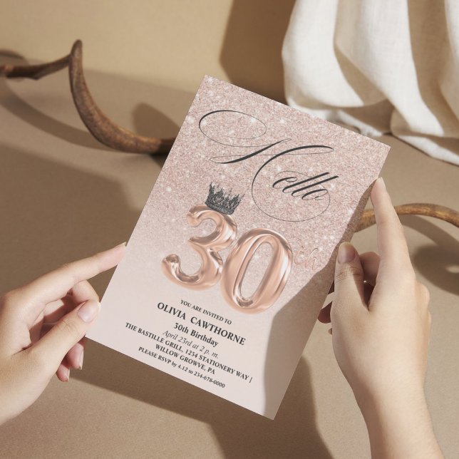 Elegantes 30. Geburtstag Rose Gold Schwarz Foto Einladung (Von Creator hochgeladen)