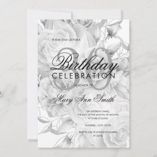 Elegantes 30. Geburtstags Party Blütensilber Weiß Einladung