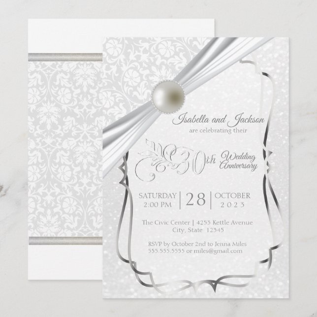Elegantes 30-jähriges Pearl-Jubiläumsdesign Einladung (Vorne/Hinten)