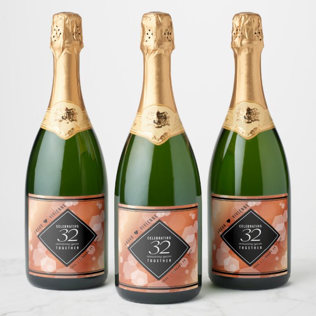 Elegantes 32. Bronze-Weinsiegel zum Hochzeitstag (Flaschen)