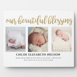 Elegantes 3 Foto Unser schönes Segen Gold Baby Fotoplatte