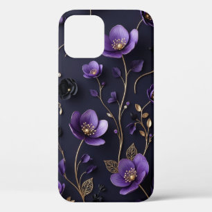 Elegantes 3D-lila und goldenes florales botanische Case-Mate iPhone Hülle