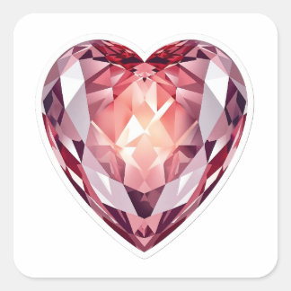 Elegantes 3D rosa Diamant Herz Kristall Edelstein Quadratischer Aufkleber