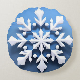 Elegantes 3D-Schneeflachendesign Rundes Kissen