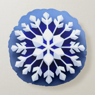Elegantes 3D-Schneeflachendesign Rundes Kissen