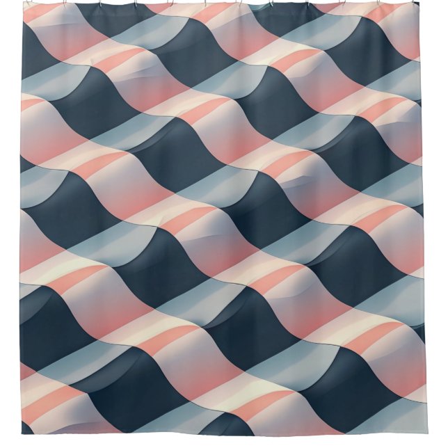 Elegantes 3D-Wellenmuster in Aquamariner, Rose und Duschvorhang (Vorderseite)