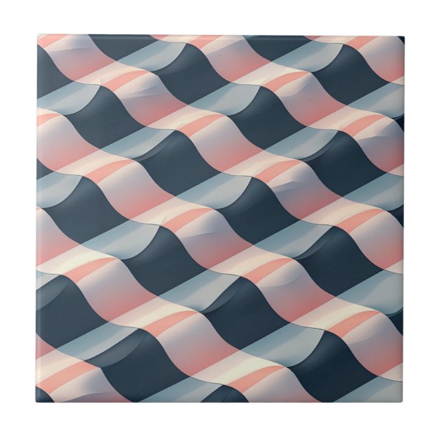 Elegantes 3D-Wellenmuster in Aquamariner, Rose und Fliese (Vorderseite)