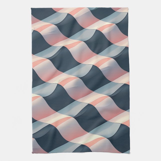 Elegantes 3D-Wellenmuster in Aquamariner, Rose und Geschirrtuch (Vertikal)