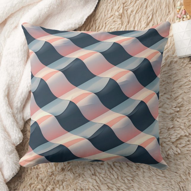 Elegantes 3D-Wellenmuster in Aquamariner, Rose und Kissen (Decke)