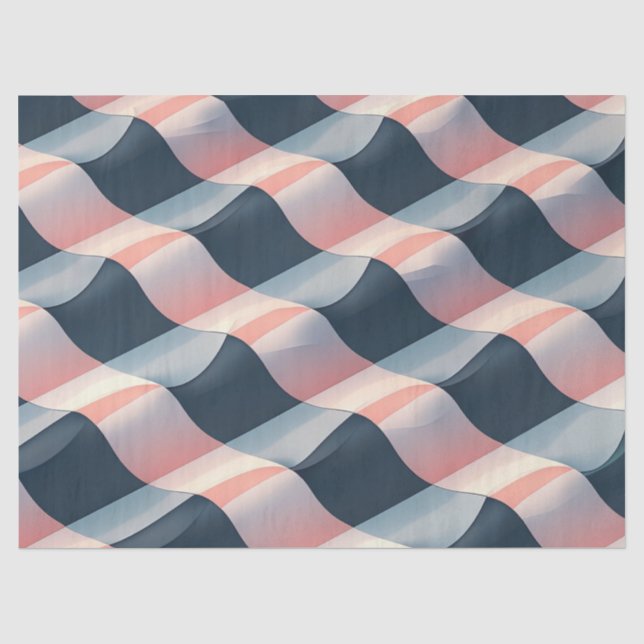 Elegantes 3D-Wellenmuster in Aquamariner, Rose und Seidenpapier (Vorderseite)
