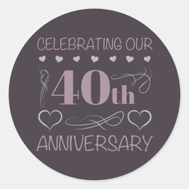 Elegantes 40. Hochzeitstag Lila Runder Aufkleber (Vorderseite)