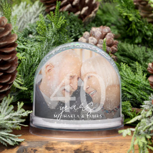 Elegantes 40-jähriges Ehepaar 2-Foto Schneekugeln