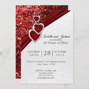 Elegantes 40. Ruby Red Glitzer Jubiläumsdesign Einladung