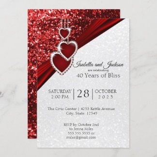 Elegantes 40. Ruby Red Glitzer Jubiläumsdesign Einladung