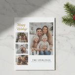 Elegantes 4-Foto-Collage Modernes Minimal Gold Sch Feiertagskarte<br><div class="desc">Elegante Weihnachtskarte mit 4-Foto-Collage | Moderne minimalistische Weihnachtskarte mit Goldschrift | Edle Winter-Familienkarte</div>