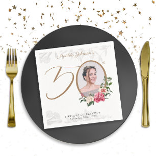 Elegantes 50. Geburtstag Blumenblättern Custom Fo Serviette