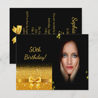 Elegantes 50. Geburtstag Einladung schwarzes Foto