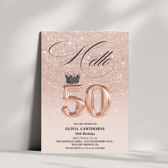 Elegantes 50. Geburtstag Rose Gold Blush Foto Einladung (Von Creator hochgeladen)
