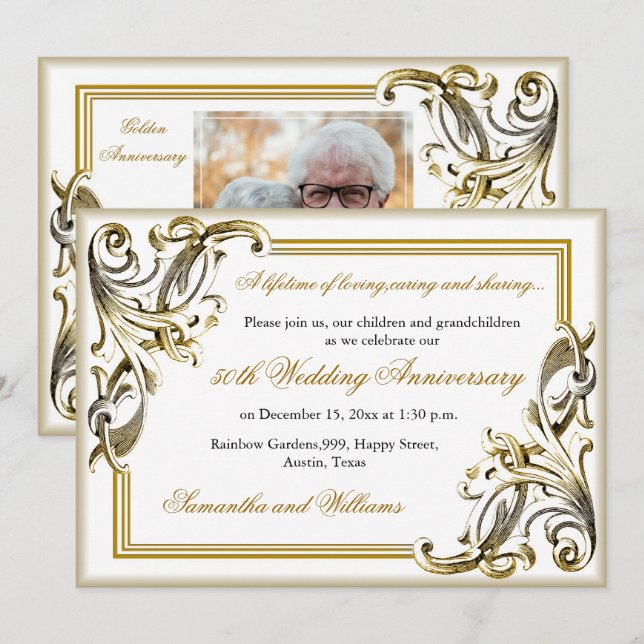 Elegantes 50. Goldenes Hochzeitsszenario-Foto Einladung (Vorne/Hinten)
