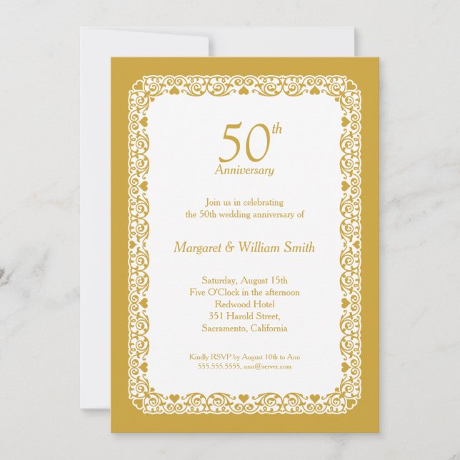 Elegantes 50. Goldenes Hochzeitsszenario-Party Einladung (Vorderseite)