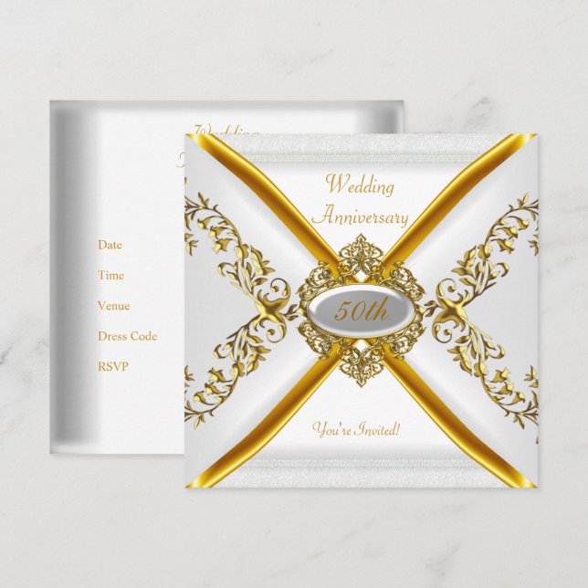 Elegantes 50. Hochzeitstag Weißes Gold 2 Einladung (Vorne/Hinten)