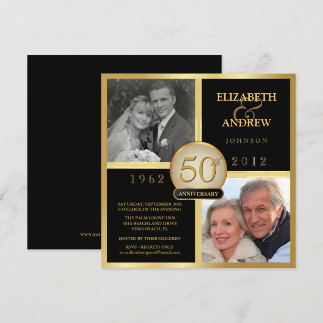 Elegantes 50-jähriges Foto zum Hochzeitstag Einladung (Vorne/Hinten)
