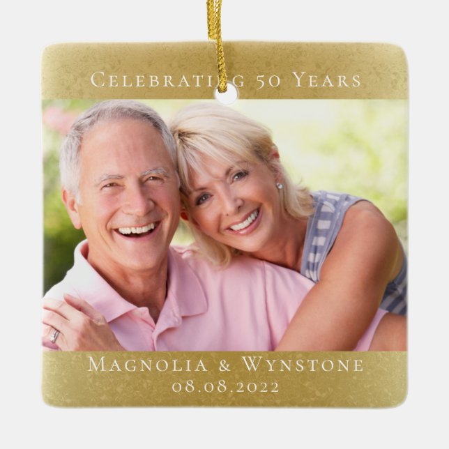 Elegantes 50-jähriges Gold-Foto Keramikornament (Vorderseite)