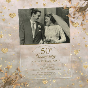 Elegantes 50-jähriges Gold Wedding Foto Acryleinladungen