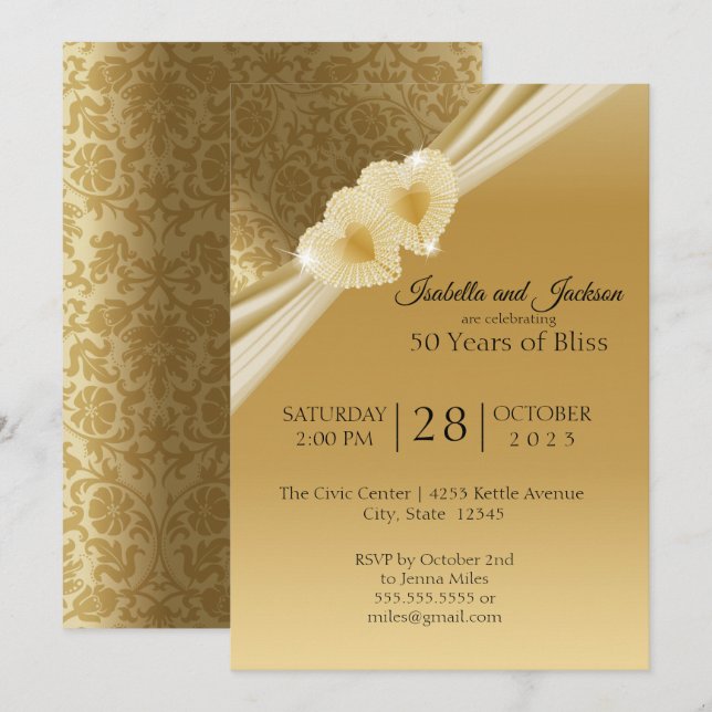 Elegantes 50-jähriges Goldenes Design Einladung (Vorne/Hinten)
